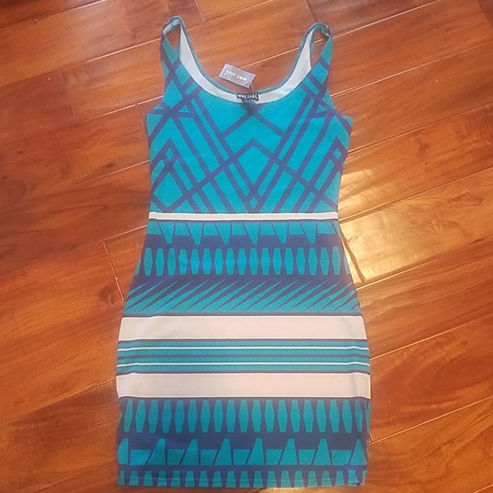 Wet Seal Blue Abstract Print Tank Dress sz Medium NEW